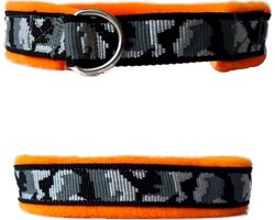 Sliphalsband - Maat XL - 4 cm breed - Comouflage grijs - Gevoerd neon oranje - Halfcheck halsband - Anti trek halsband - Honden halsband - Sterke rassen - Zeer sterk