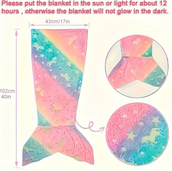 Zeemeermin Regenboog Flanellen Deken - Lichtgevende Slaapzak met Sterren en Eenhoorns - Perfect Cadeau voor Kinderen - Kerst en Feestdagen — afbeelding 3