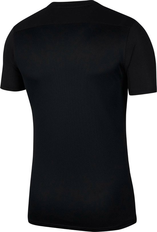 Dos d'un t-shirt de sport noir à manches courtes avec détail en mesh dans le dos.
