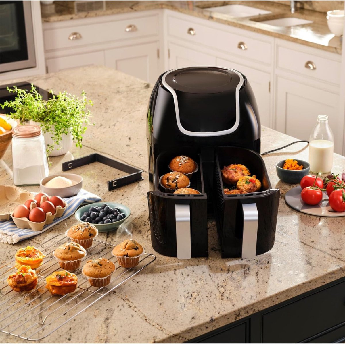 Afbeelding 3 van Dubbele Airfryer - Dubbele Mand - Dual Cook - Heteluchtfriteuse
