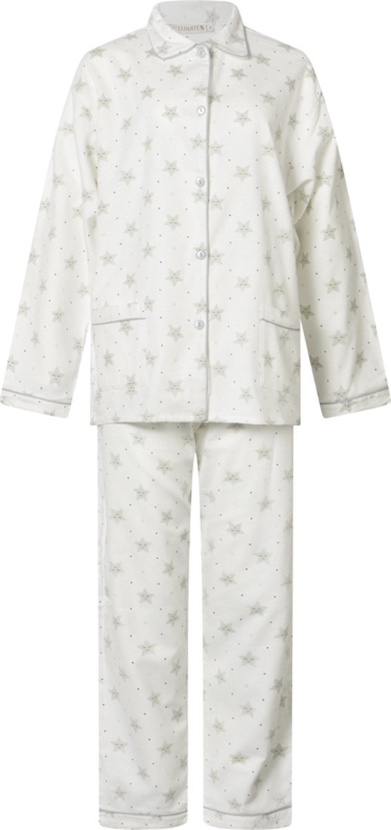 Lunatex klassieke dames pyjama 641777 met doorknoop - flanel - wit