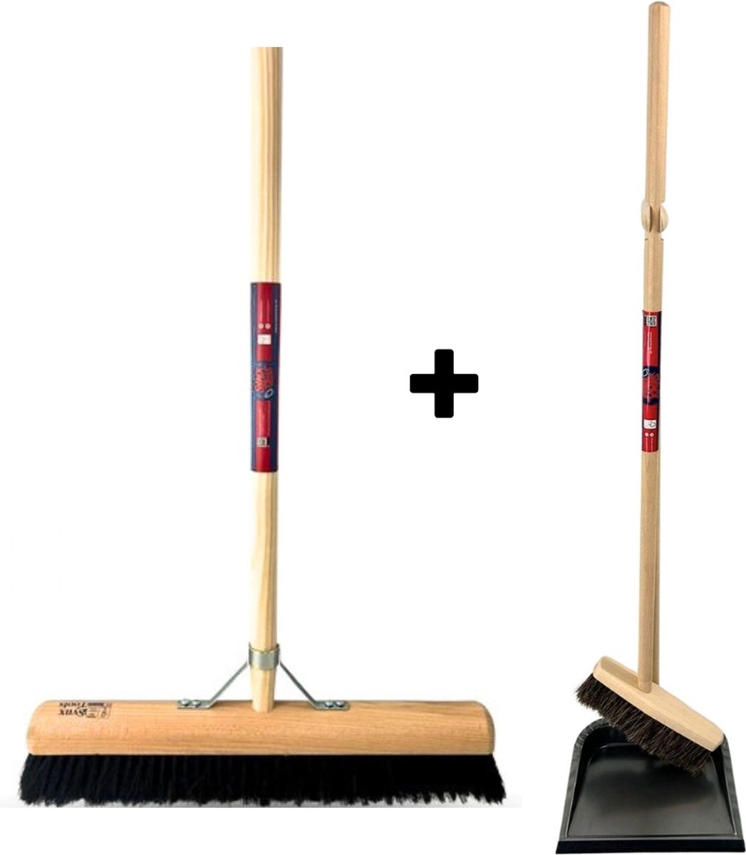 Goedkoopste Synx Tools bezem Binnenbezem 50 cm en Stoffer en blik met lange steel 97 cm - Paardenhaar / zaalveger - Classic- - Hout/Metaal