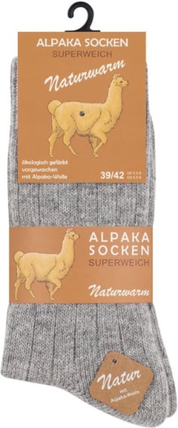 2 paires de Chaussettes en laine avec laine d'Alpaga - Tricot fin - Mixte - Grijs-Beige - Taille 35-38