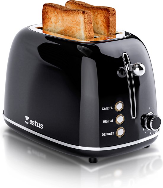 Estus Iconic Retro Broodrooster - Tosti Toaster - Extra Brede Sleuven - Alle Broodsoorten - Premium - Zwart