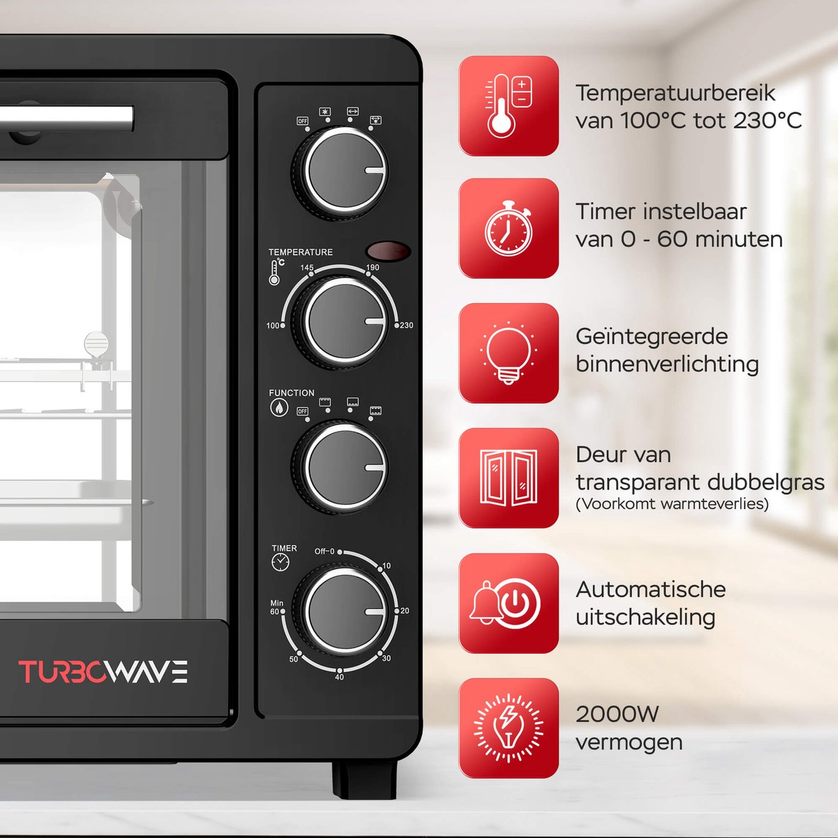 TurboTronic EV45 Vrijstaande Oven - 45L - Instelbare temperatuur en timer - accessoires - Zwart – foto 4