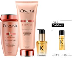 Kérastase Discipline Fluidéaliste - Elixir Ultime Anti-frizz Trio + Cadeau - Shampoo 250ml, Conditioner 200ml & Elixir Ultime Haarolie 30ml + Elixir Ultime Olie 15ml Cadeau - Gevoelig of weerbarstig haar