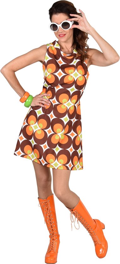 Jaren 60 Oranje Bloemen Jurk Vrouw