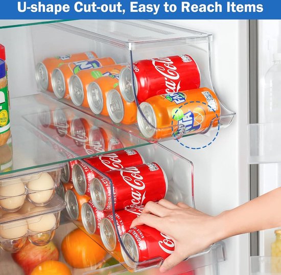 KAHEIGN 10 stuks koelkastorganisatoren, 3 maten doorzichtige stapelbare opbergbak, BPA-vrije plastic container voor keuken, werkbladen, kasten, koelkast, opslag, dranken, fruit, groenten, granen