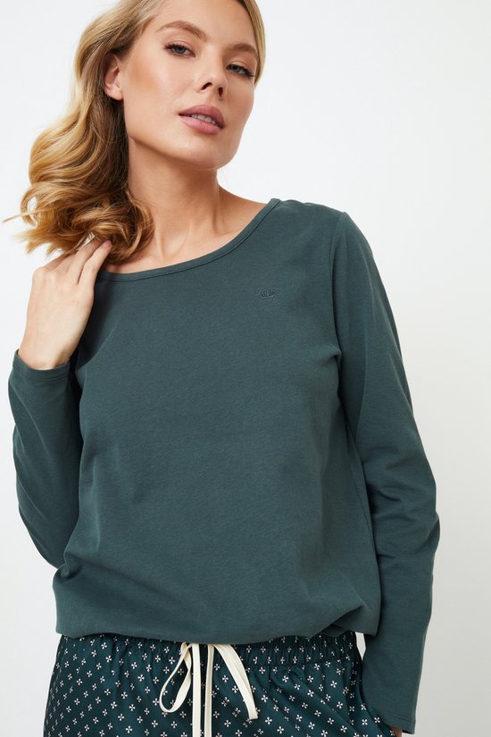 Groene damespyjamaset Griselle-T-shirt met lange mouwen-lange broek met zakken-maat XXL