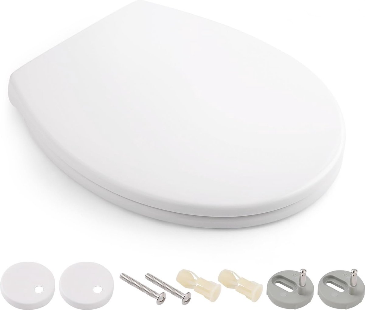 Ovaal toiletdeksel met softclose en quick-release functie, antibacteriële toiletbril, verstelbare scharnieren