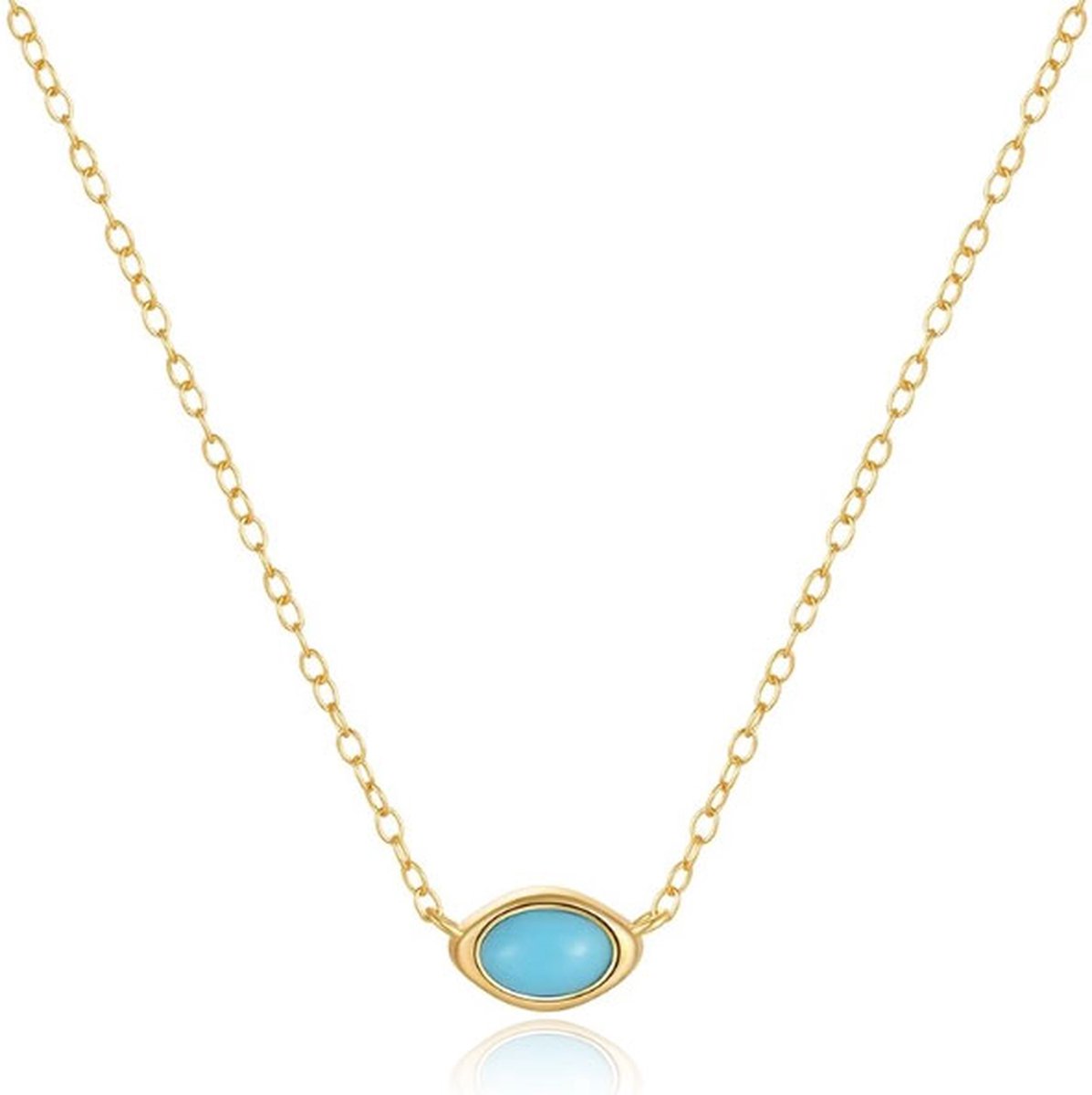 Elenza Goudkleurige Ketting met Turkoois Oog in 925 Sterling Zilver
