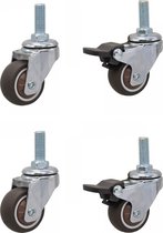 4 wiel schuifwielen met bouten - diameter 50mm - staal en kunststof - bruin - Wielen voor meubelen - stilte - zwenkwiel - met rem - meubelwielen -Pack of 4 No Floor Marks Silent Caster for Furniture - Rubberized Trolley Wheels