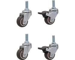 4 wiel schuifwielen met bouten - diameter 50mm - staal en kunststof - bruin - Wielen voor meubelen - stilte - zwenkwiel - met rem - meubelwielen -Pack of 4 No Floor Marks Silent Caster for Furniture - Rubberized Trolley Wheels