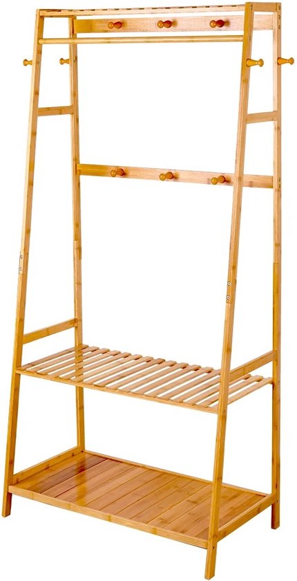 Trovado Kledingrek Bamboe - Kleding rek met planken - Garderobe rek ...