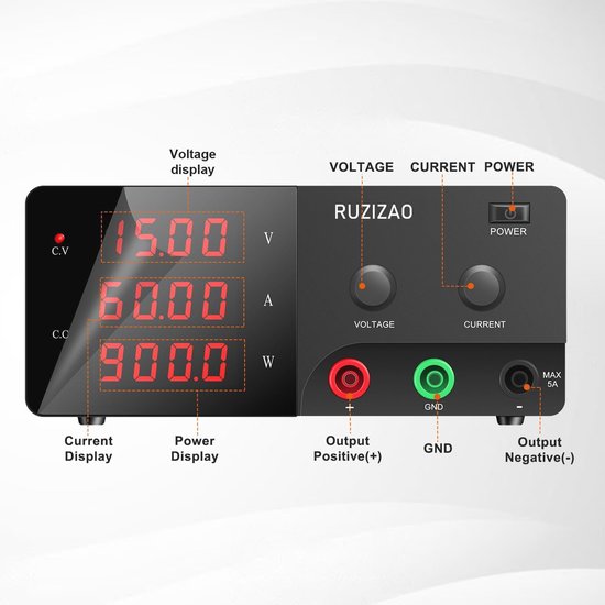 Laboratoriumvoeding, laboratoriumvoeding 0-30V / 0-10A DC regelbare voeding, laboratoriumvoeding voeding stroommeter met LED-indicator, gestabiliseerde schakelvoeding LW-K3010D