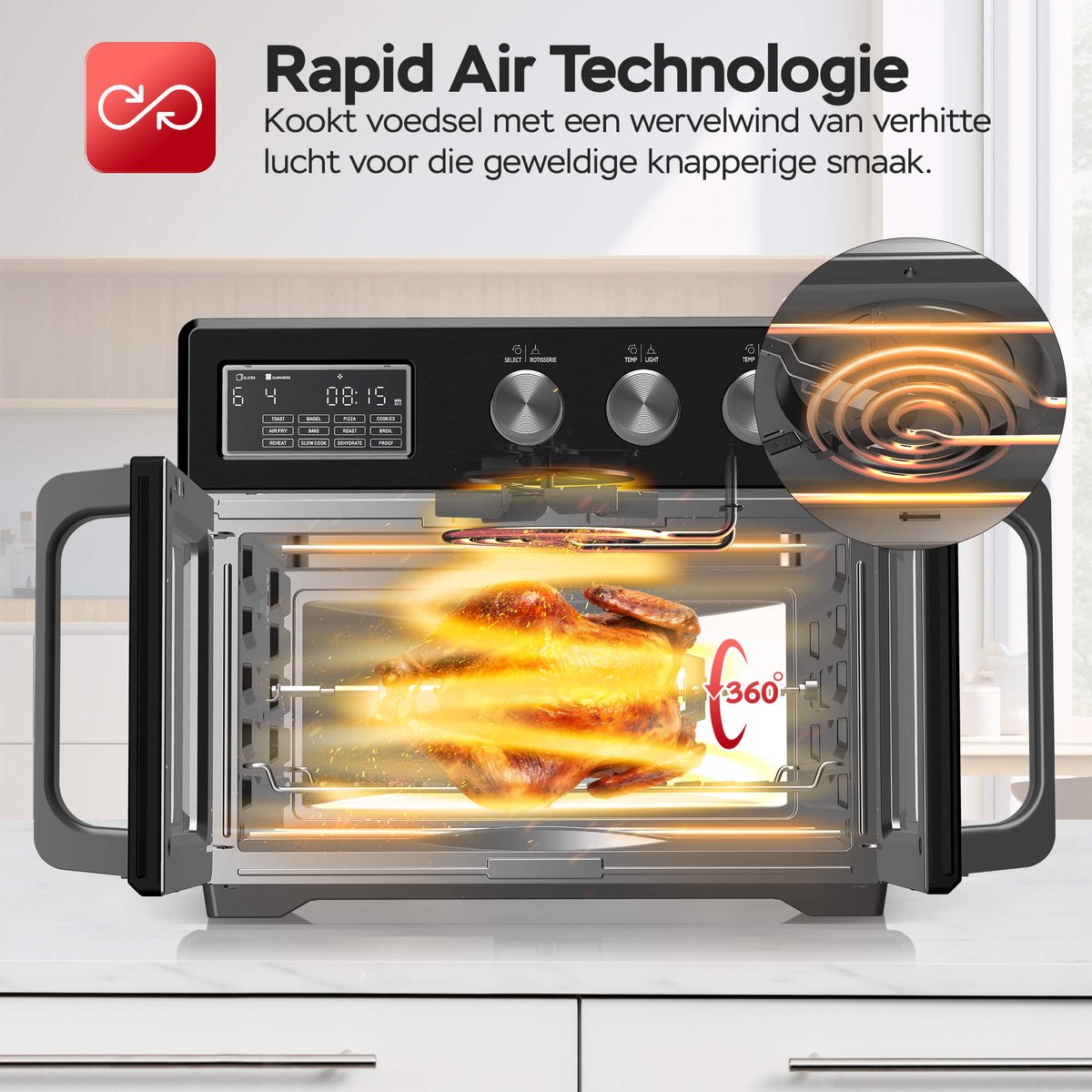 Afbeelding 3 van TurboTronic AFD32 Airfryer XXL en Oven – Dubbele Deur - 32 Liter – Extra accessoires - 12 kookprogramma's - Timer tot 99 min. - 25 tot 230 graden - Zwart