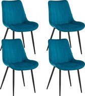 Colenis® - Chaise de salle à manger Verta - Set de 4 - Petrol - Velours - Industriel