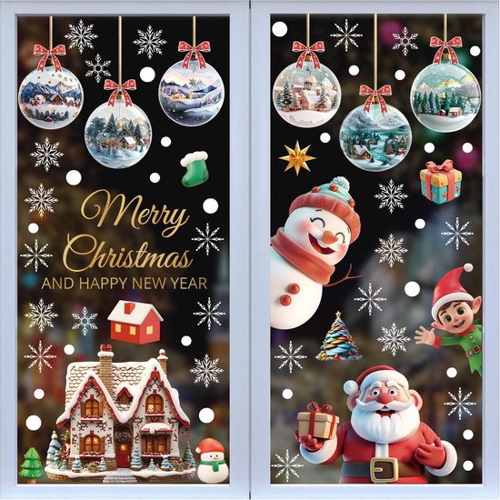 Nepfaivy Raamstickers Kerst Zelfklevende herbruikbaar - 202 stuks groot Dubbelzijdige Raamstickers Kerst, 9 vellen kerstscène kerstsneeuwvlok rendierstickers, raamstickers voor kerstversiering PVC Nepfaivy Raamstickers Kerst Zelfklevende herbruikbaar - 202 stuks groot Dubbelzijdige Raamstickers Kerst, 9 vellen kerstscène kerstsneeuwvlok rendierstickers, raamstickers voor kerstversiering PVC