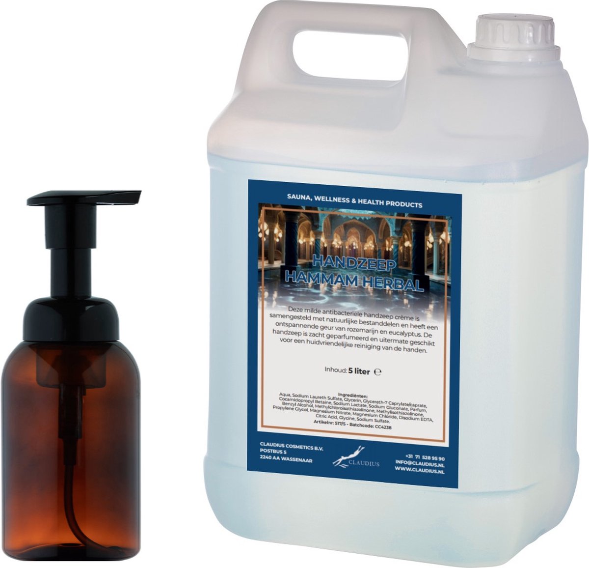 Goedkoopste Zeepdispenser 300 ml amber bruin hervulbaar 5 liter Handzeep Hammam Herbal navulling