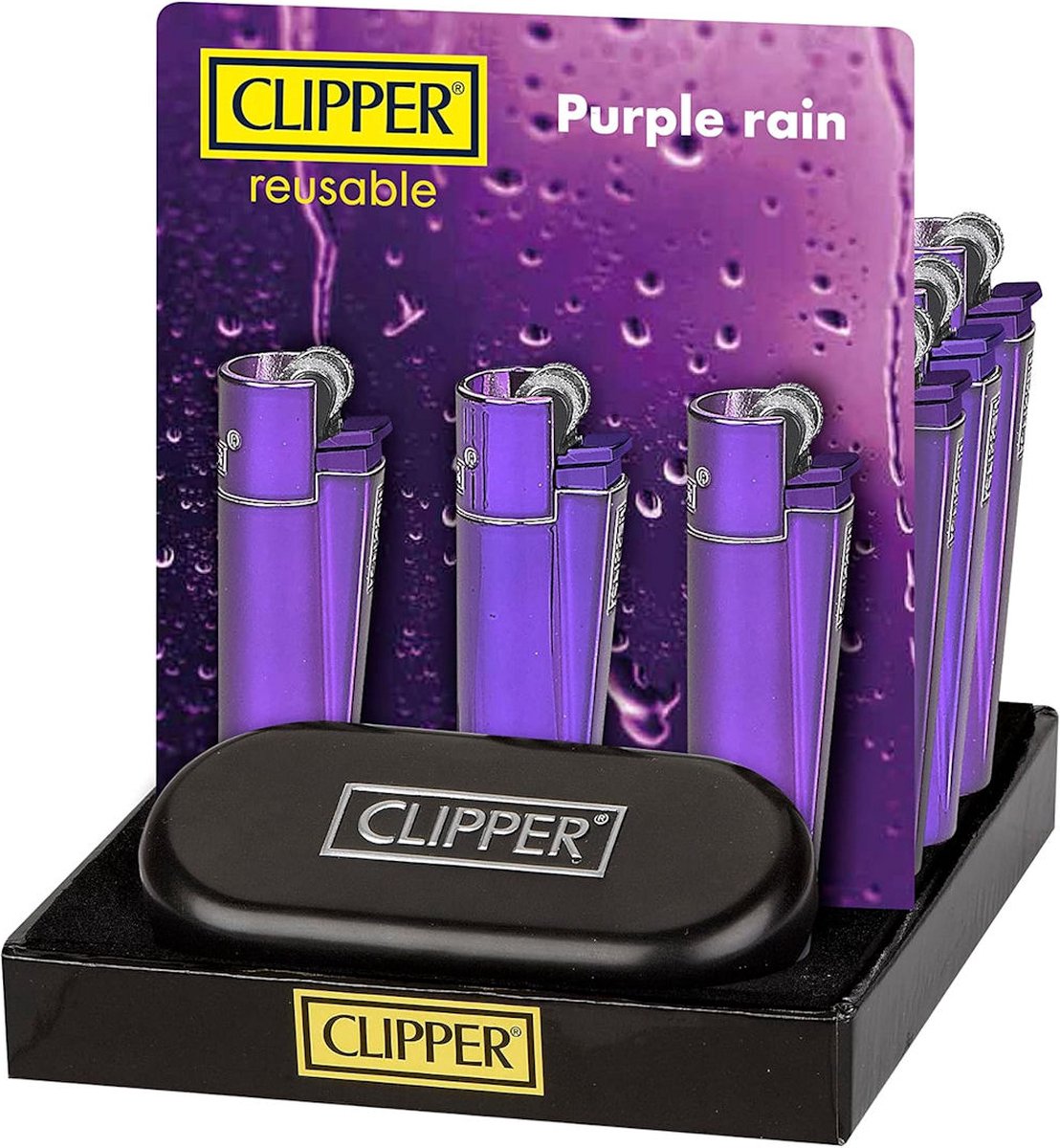 Goedkoopste Clipper - Metal Vuursteen aansteker - Purple Rain - Giftbox