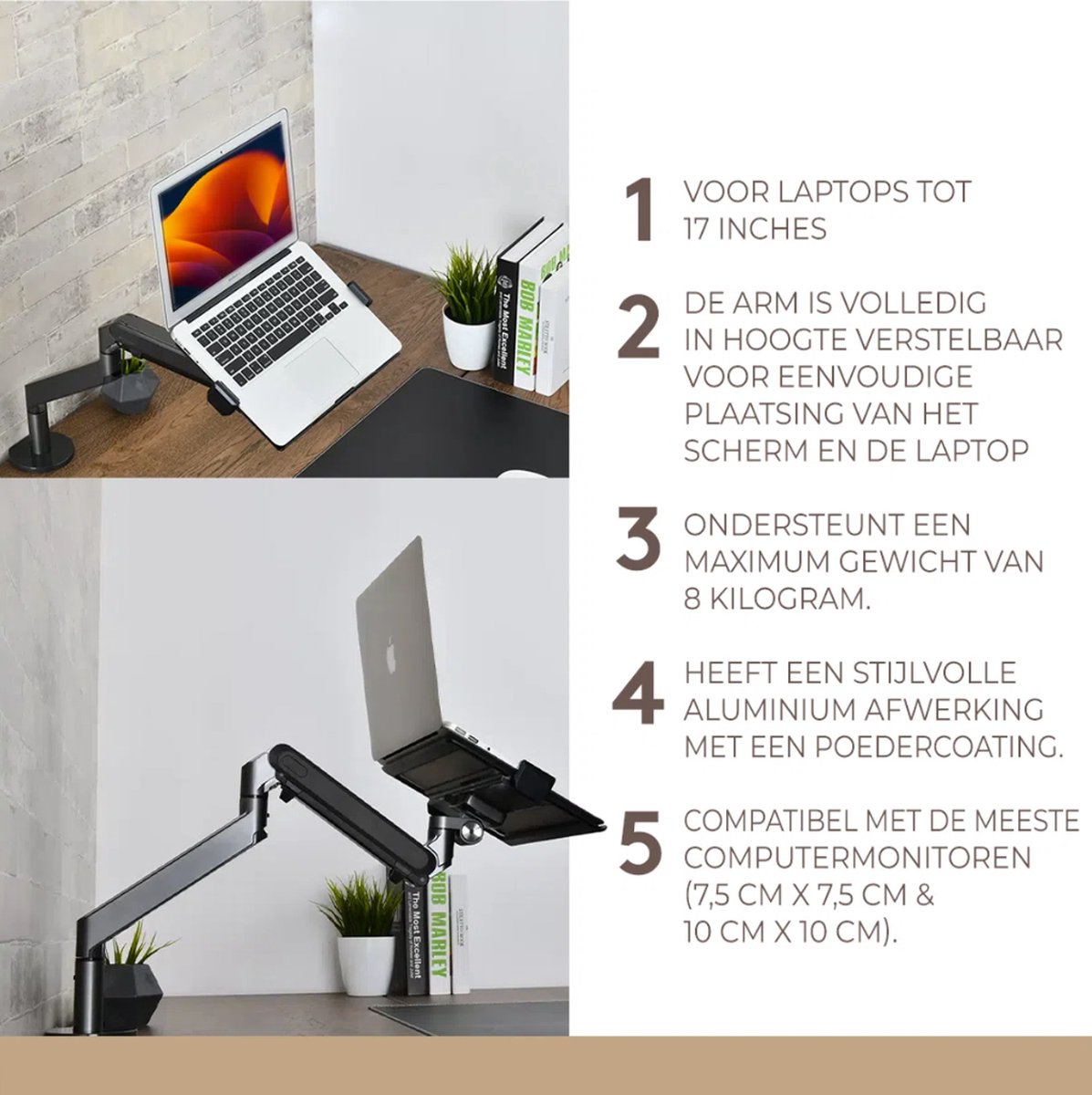 Redbat Verstelbare Monitor- En Laptopstandaard – Voor 13-32 Inch Schermen En Laptops Tot 16 Inch, Met VESA 75/100 Mm