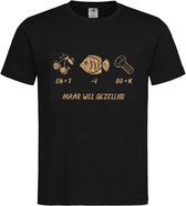 T-shirt Unisex Volwassenen Kerst Kerstmis Man Vrouw Grappig Tekst Rebus "Kerst is KUT maar wel gezellig!!" Op Voorkant | korte mouw | Zwart/Goud GLITTER | maat M