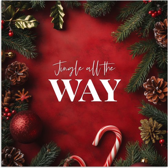 Poster 75x75 cm - Kerst - Quote - Rood - Kerstballen - Posters - Kamer decoratie - Wanddecoratie woonkamer - Kerstdecoratie voor binnen - Kerstversiering - Kerstmis versiering in huis - Kerstaccessoires