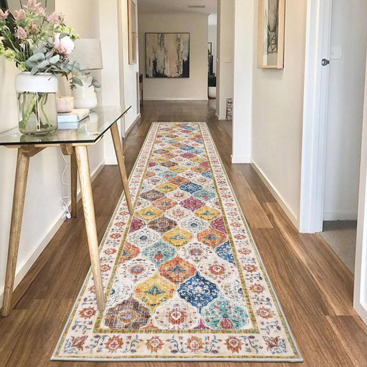 Antislip Vloerkleed Loper 60 x 305 cm - Vintage Tapijt voor Entree en Slaapkamer - Wasbaar en Kleurrijk