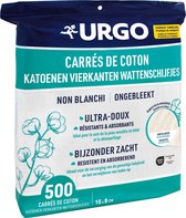 URGO Katoenen Wattenschijfjes - 100% Ongebleekt Katoen - Hypoallergeen - 500 Stuks - 10x8 cm