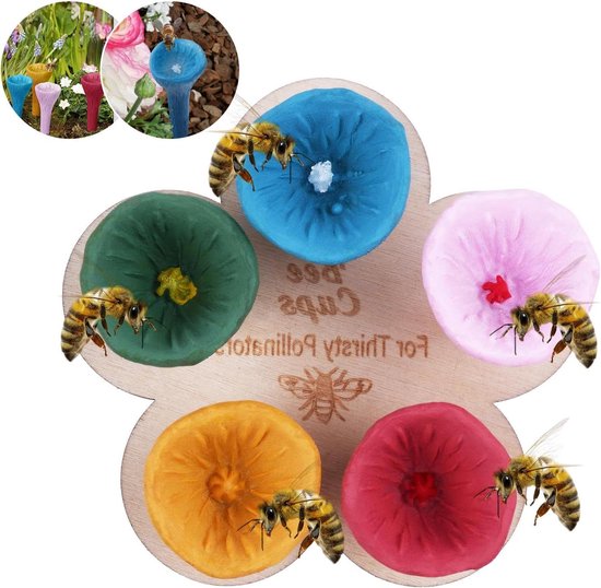 Gobelets à Boire Pour Abeilles 5 Pièces Avec Planche Bois - Abreuvoir Jardin Écologique