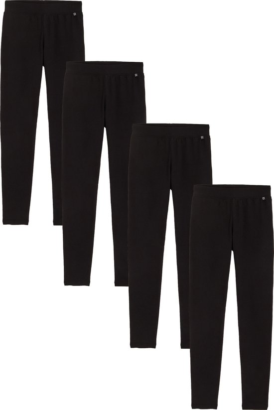 Vier zwarte leggings met een elastische tailleband en klein logo op de tailleband.