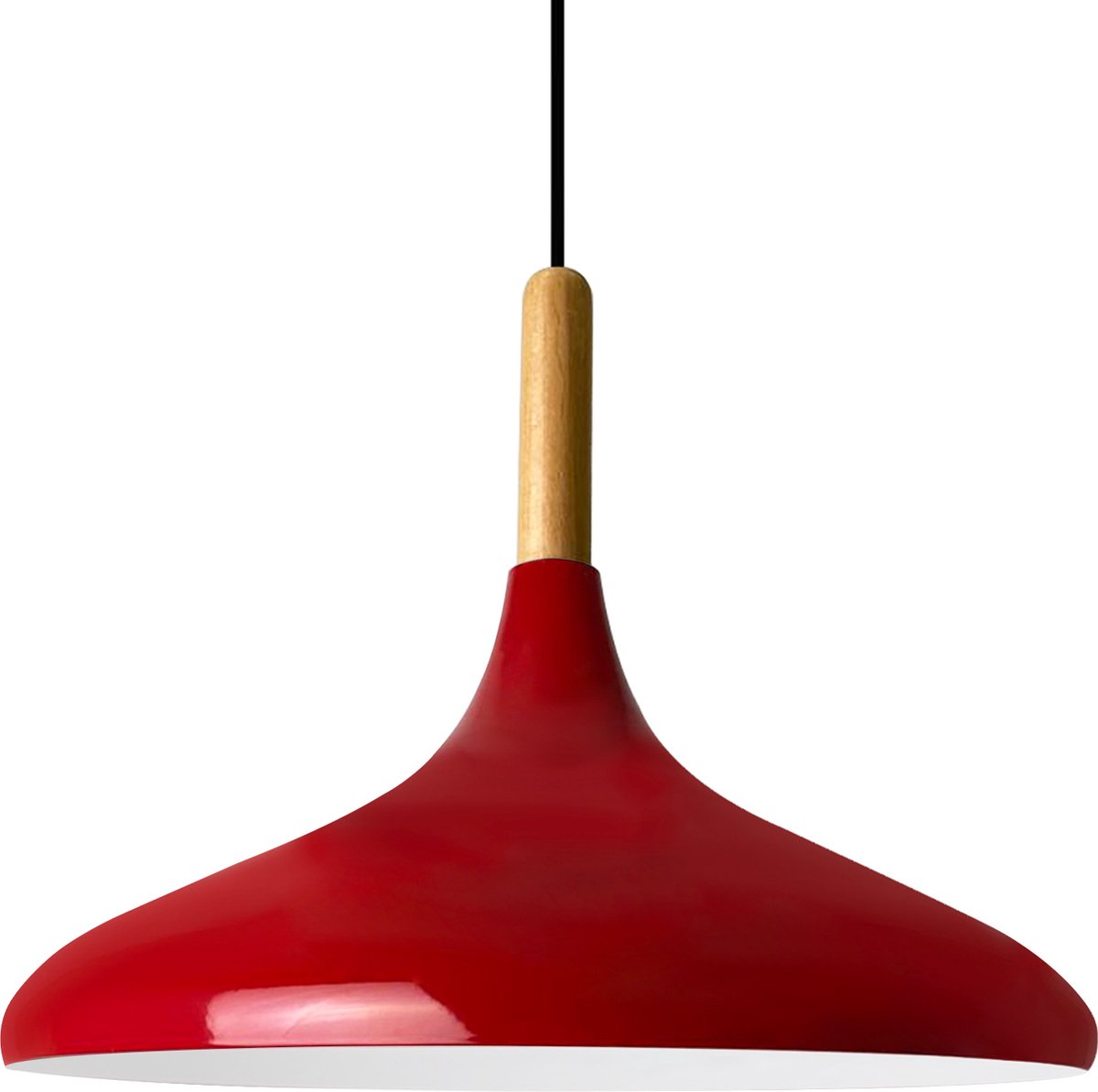 Bamyum Hanglamp Rood van Metaal Abajur en Houten Onderdelen 35 cm, Hanglamp Eettafel, Keukenlamp Hangend E27, Hanglamp Zwart voor Kinderkamer, Slaapkamer, Woonkamer