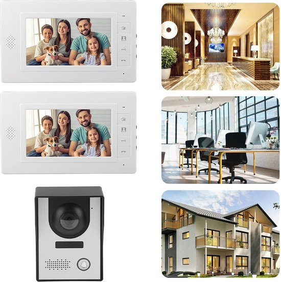 Bekabeld Video-intercomsysteem Dubbele 7-inch LCD-monitor Nachtzicht Deur Ontgrendelen - Villa Home Apartment . — afbeelding 3