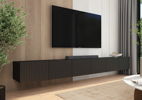 Promeubels - Meuble TV Kingston - Zwart mat - 300cm (2x 150cm) - Meuble TV - Suspendu ou debout