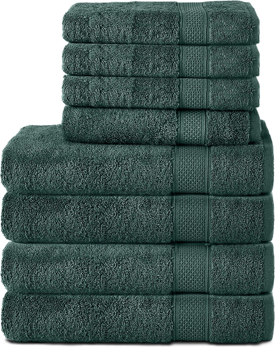 Komfortec Handdoekenset – Set van 8 - 4x Handdoek 50x100 cm en 4x Badhanddoek 70x140 cm - 100% Katoen - Donkergroen