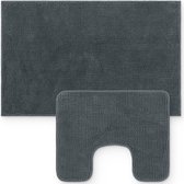 Loti Living Badmat Set Met Toiletmat Antislip – Douchemat – Badmat Badkamer – Vloermat – Badmat set wc mat – Badmat set antislip - Chenille - Antraciet - 50x80 cm + 50x40 cm