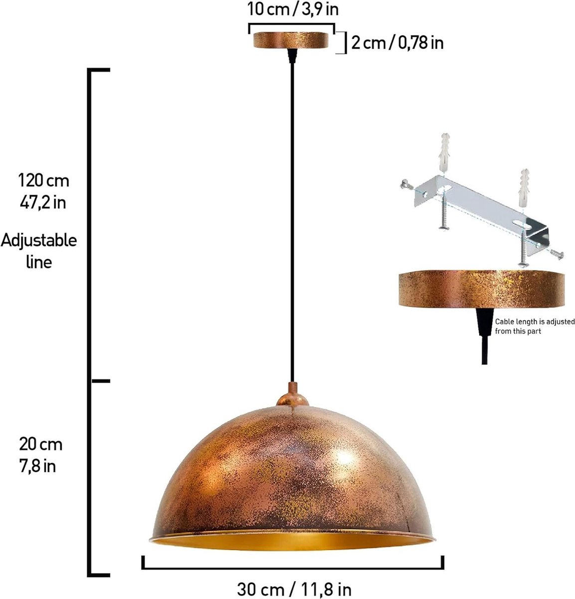 Bamyum Suspension Luminaire Industriel Bois Et Métal 17,5 Cm - Vintage Noir