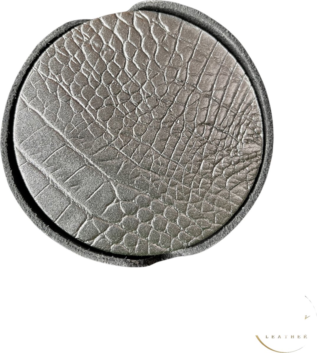Pattiny - Onderzetterhouder - Leer - Croco - Zilver - Rond - 6 Stuks Onderzetters