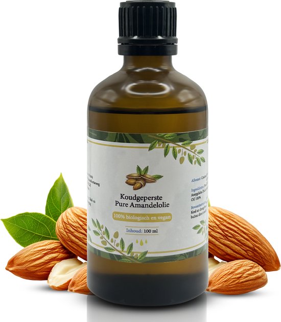 Amandelolie 100% Puur - 100ml in Duurzame, Glazen Fles - Biologisch & Koudgeperst - Zoete Amandel Olie - Sweet Almond Oil Uit Centraal-Azië