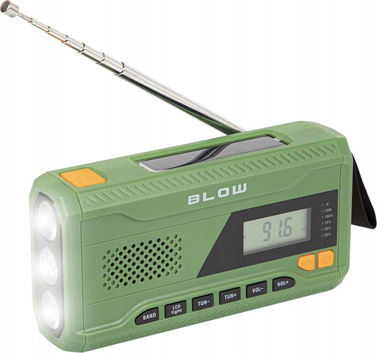 Solarhand Zwengelradio – FM/AM/WB (NOAA) Met Zaklamp, Zonne- En Handoplaadfunctie, 360° Antenne, 1200 MAh – Europees Model