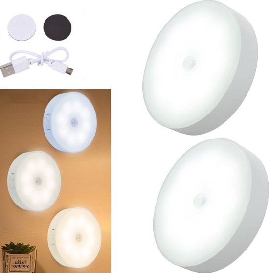 2 stuks LED-sensor light - draadloze ledlamp met bewegingssensor - rond ...