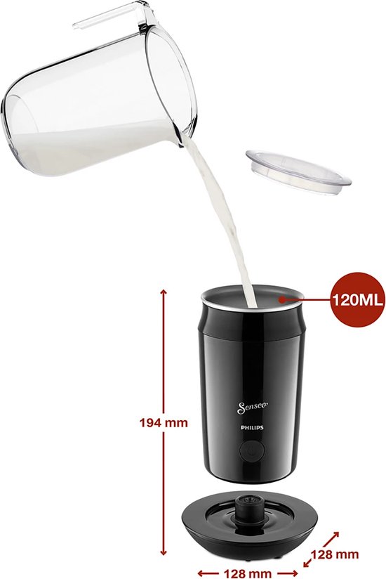 Philips Senseo Elektrische Melkopschuimer CA6500/60 - Antikleeflaag - Vaatwasserbestendig - Ook voor Cappuccino - Zwart - 120ml