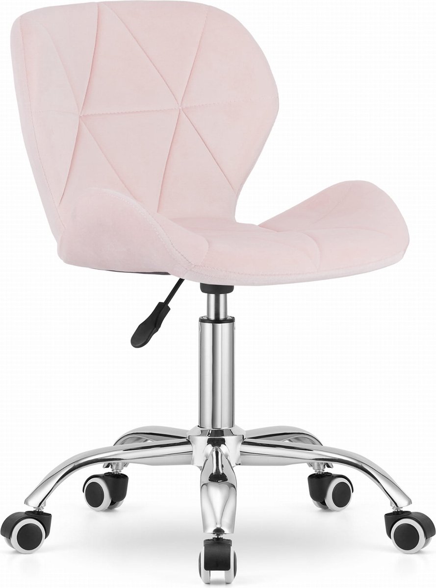 Bureaustoel AVOLA DORY-21 Roze, Velvet Zitting, Ergonomisch en Verstelbare Zithoogte, 5-Poot Chrome Basis, Geschikt voor Thuis en Kantoor, Max. 110 kg