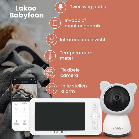 Lakoo BabyGuard Babyfoon - met Camera én App - 1080 PH - Baby monitor