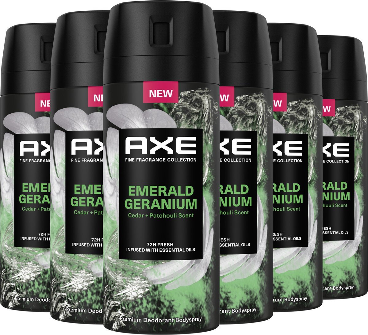 AXE Fine Fragrance Collection Emerald Geranium Premium Deodorant Bodyspray - 6 x 150 ml - Voordeelverpakking