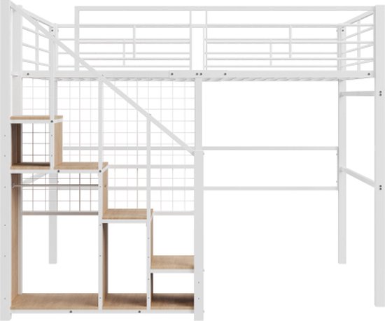 Hoogslaper 90 x 200 cm met bureau, kledingkast en opbergplanken - IJzer