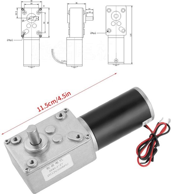 Motore DC 12V 200RPM 5840-31ZY Con Riduttore A Vite Senza Fine: Autobloccante, 21W, 7NM - 2