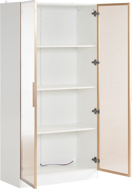 Soweiz Vitrine met 16 kleuren ledverlichting, vitrine met dubbele deuren met beweegbare planken, 80 x 40 x 160 cm, hoge kast voor woonkamer, staande vitrine