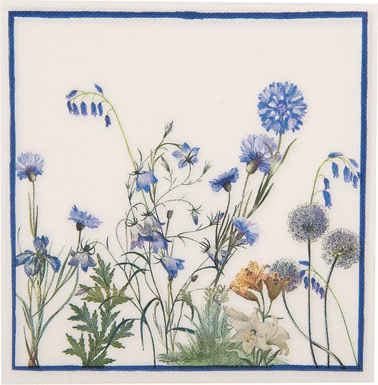 Clayre & Eef Serviettes Papier set de 20 33x33 cm Blanc Bleu Papier Fleurs