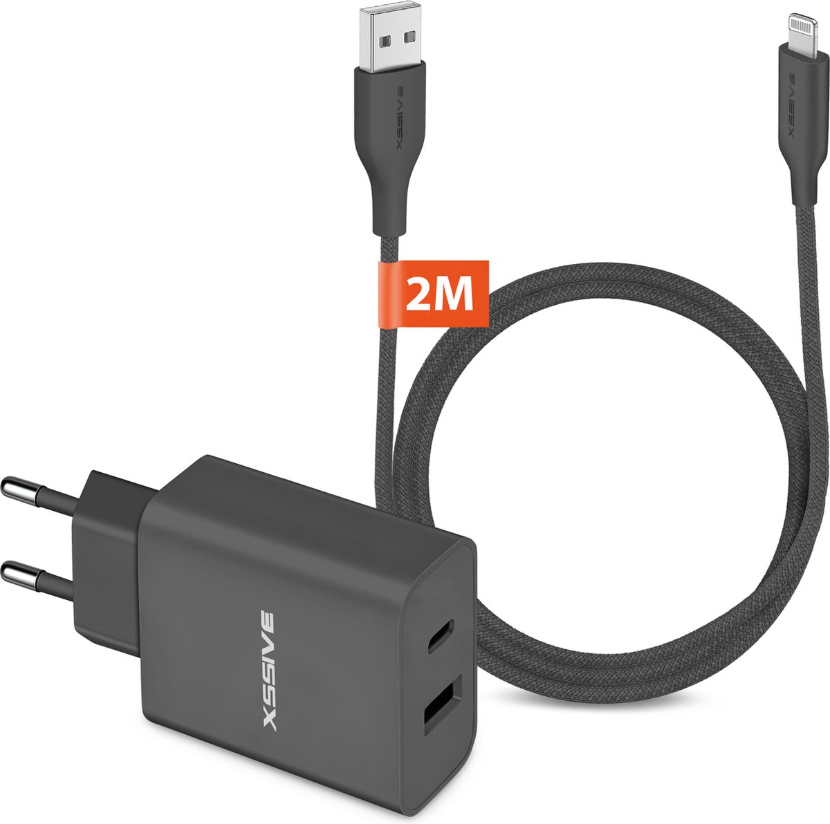 USB C Adapter 2 Poorten met geschikt voor USB naar Lightning Kabel 2 Meter